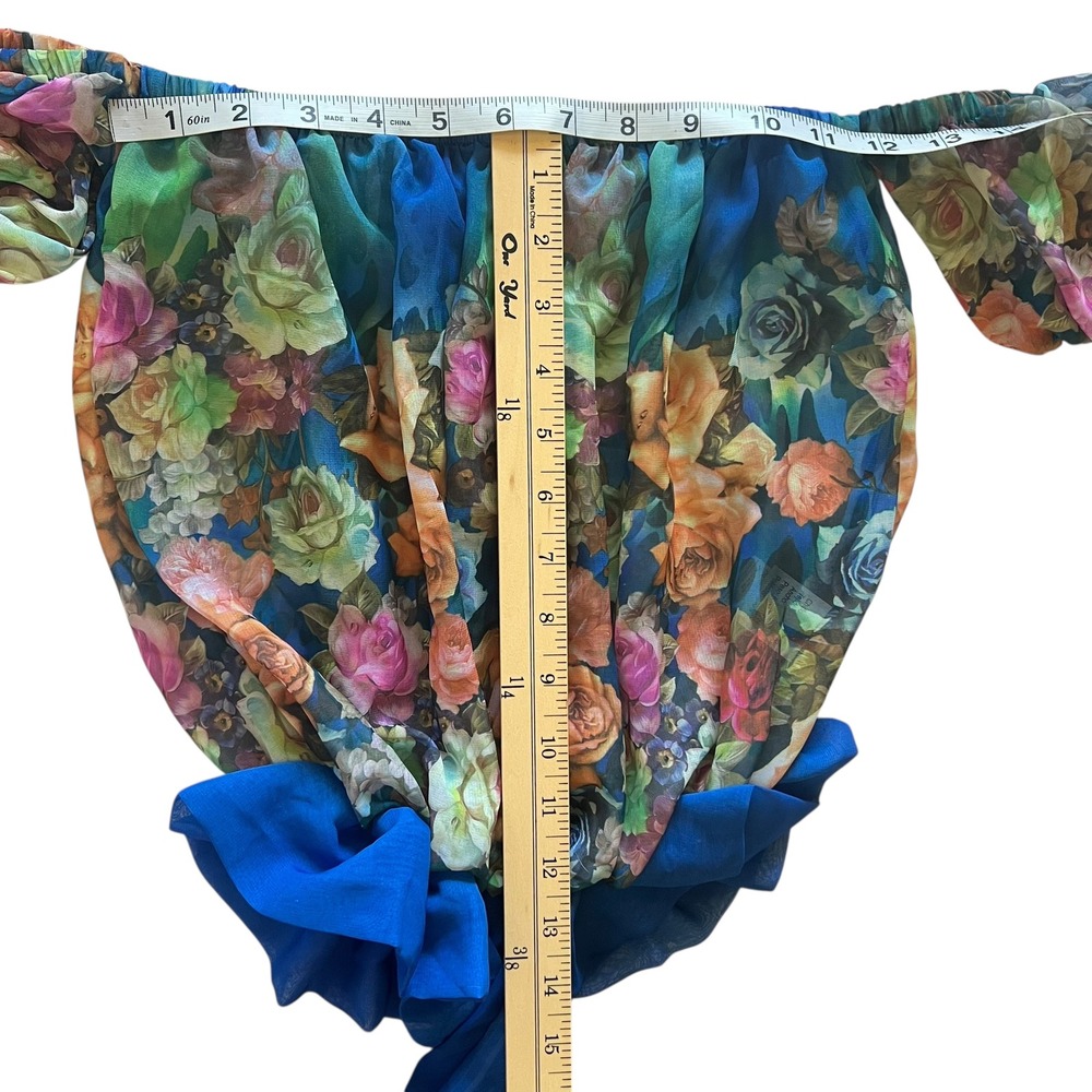 Floral Chiffon Off Shoulder Crop Top Tie Front Blouse Summer Boho Women's XS - Picture 8 of 16